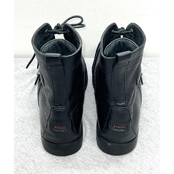 Polo Ralph Lauren Ranger Boots Mens Size 11D Black Leather Buckle Combat Work main image 4